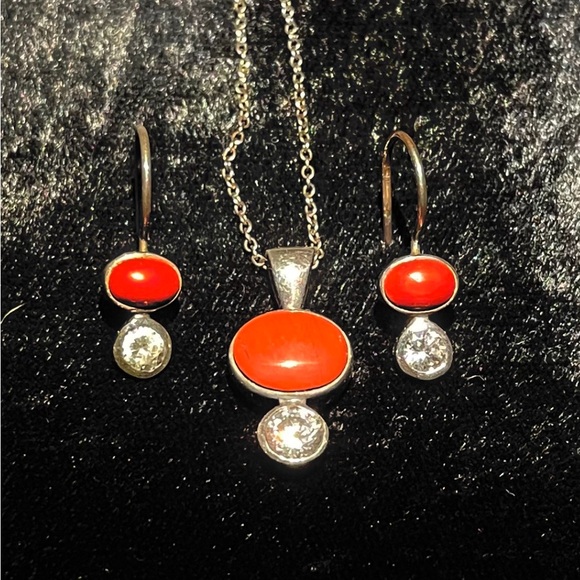 Peyote Bird Coral and Faceted White Topaz totem set - Picture 4 of 8